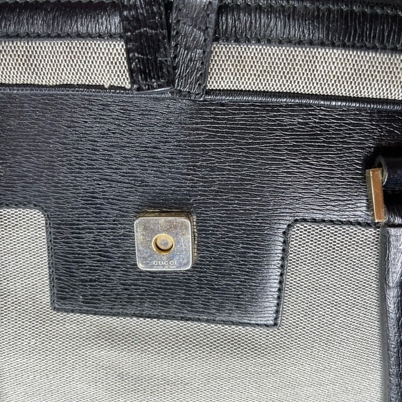 GUCCI Authentic Woven Top Handle Satchel Leather Accent Logo Clasp Career Bag - Picture 9 of 13